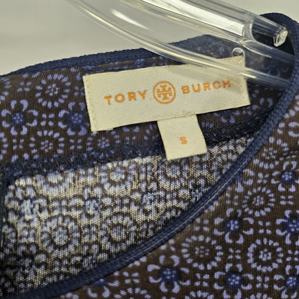 Tory Burch Flavia Blue Multicolored Long Sleeve Silk Dress Size Small - Picture 9 of 13